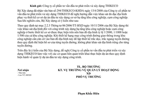 Công văn 276/BXD-HĐXD Trả lời VB 294/THIKECO  khảo sát đo đạc địa hình phục vụ TKCS Dự án đầu tư xây dựng CSHT Khu công nghiệp