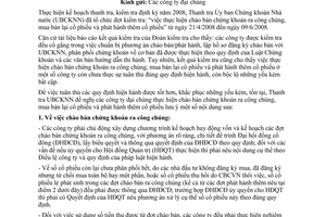 Công văn 1355/UBCK-TTr lưu ý các công ty trong việc chào bán chứng khoán ra công chúng, mua bán lại cổ phiếu và phát hành thêm cổ phiếu