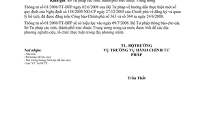 Công văn  2159/BTP-HCTP triển khai thực hiện TT 01/2008/TT-BTP