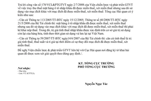 Công văn  3241/TCHQ-KTTT  truy thu thuế mặt hàng ô tô nhập khẩu  miễn thuế,  sau đó sử dụng vào mục đích khác