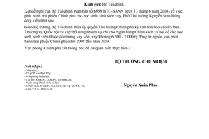 Công văn 4602/VPCP-KTTH báo cáo nhiệm vụ chi cho Ngân hàng CSXH cho học sinh, sinh viên thuộc đối tượng vay vốn, vay từ nguồn phát hành TTCP 2008