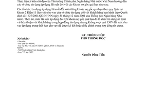 Công văn 6486/NHNN-CSTT áp dụng lãi suất đối với khoản nợ gốc quá hạn