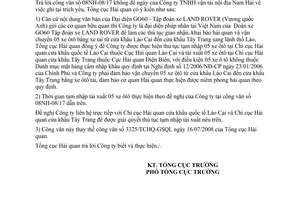 Công văn  3383/TCHQ-GSQL thủ tục tạm nhập tái xuất 05 xe ôtô