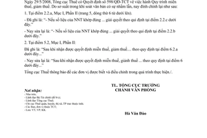 Công văn  2823/TCT-VP đính chính Quy trình miễn thuế, giảm thuế