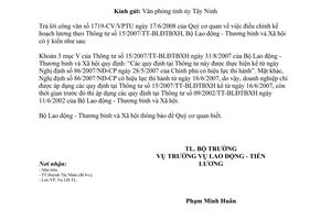 Công văn 2566/LĐTBXH-LĐTL điều chỉnh kế hoạch lương theo TT 15/2007/TT-BLĐTBXH