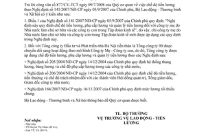 Công văn  2568/LĐTBXH-LĐTL chế độ tiền lương theo NĐ 141/2007/NĐ-CP