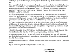 Công văn  8819/BTC-TCT chênh lệch do đánh giá lại tài sản cố định