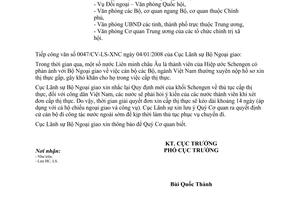 Công văn  1778/CV-LS-XNC Quy định mới trong việc cấp thị thực Schengen