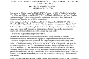 Official Dispatch No. 2598/TCT-CS on value-added tax (VAT) on commissions