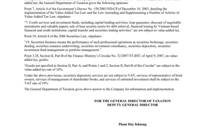 Official Dispatch No. 2721/TCT-CS of July 17, 2008, on Value-added tax on securities companies’ operations