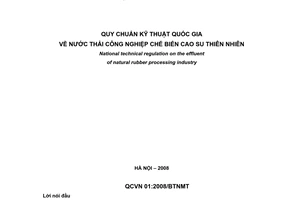 Quy chuẩn kỹ thuật Quốc gia QCVN 01:2008/BTNMT về nước thải công nghiệp chế biến cao su thiên nhiên do Bộ trưởng Bộ Tài nguyên và Môi trường ban hành
