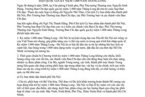 Thông báo 153/TB-VPCP kết luận Phó Thủ tướng Nguyễn Sinh Hùng họp ban chỉ đạo quốc gia kỷ niệm 1.000 năm Thăng Long