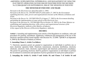 Decision No.15/2008/QD-BCT on amending and supplementing a number of articles