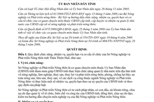 Quyết định 1505/2008/QĐ-UBND chức năng nhiệm vụ cơ cấu tổ chức Sở Nông nghiệp