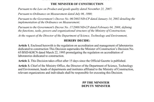 Decision No. 11/2008/QĐ-BXD Regulation on accreditation management of laboratories to construction