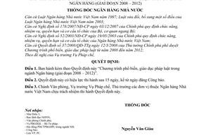 Quyết định 19/2008/QĐ-NHNN Chương trình phổ biến, giáo dục pháp luật trong ngành Ngân hàng (giai đoạn 2008 – 2012)