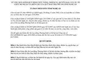 Quyết định 2587/QĐ-UBND 2008 nhiệm vụ quyền hạn bộ máy quỹ bảo trợ trẻ em Nghệ An