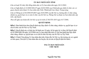 Quyết định 53/2008/QĐ-UBND chức năng nhiệm vụ quyền hạn Sở Nội vụ Tây Ninh