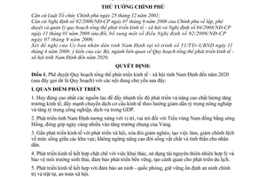 Quyết định 87/2008/QĐ-TTg  phê duyệt Quy hoạch tổng thể phát triển kinh tế - xã hội tỉnh Nam Định đến năm 2020