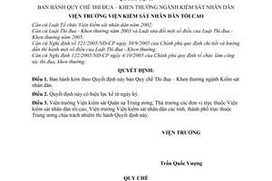 Quyết định 307/QĐ-VKSTC Quy chế Thi đua – Khen thưởng ngành Kiểm sát nhân dân