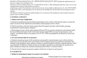 Circular No. 61/2008/TT-BTC of July 4, 2008, guiding the refund of import tax on chassis for the manufacture and assembly of special-purpose motor vehicles.