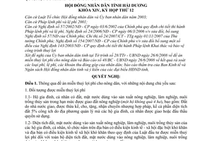 Nghị quyết 98/2008/NQ-HĐND miễn thu thủy lợi phí cho nông dân