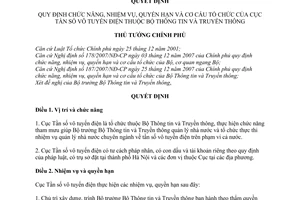 Quyết định 88/2008/QĐ-TTg quy định chức năng, nhiệm vụ, quyền hạn và cơ cấu tổ chức của Cục Tần số vô tuyến điện thuộc Bộ Thông tin và Truyền thông