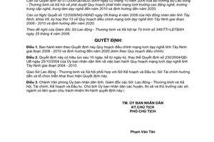 Quyết định 55/2008/QĐ-UBND quy hoạch mạng lưới dạy nghề 2008 - 2010 Tây Ninh