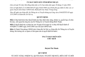 Quyết định 52/2008/QĐ-UBND chức năng nhiệm vụ Sở Thông tin Truyền thông Bình Thuận