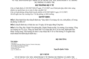 Quyết định 23/2008/QĐ-BYT Quy định sử dụng vắc xin, sinh phẩm y tế trong dự phòng và điều trị