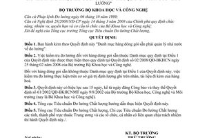 Quyết định 07/2008/QĐ-BKHCN Danh mục hàng đóng gói sẵn phải quản lý nhà nước về đo lường