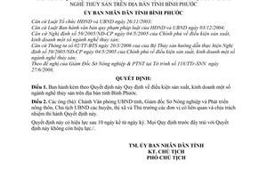 Quyết định 30/2008/QĐ-UBND Quy định về điều kiện sản xuất, kinh doanh một số ngành nghề thủy sản trên địa bàn tỉnh Bình Phước