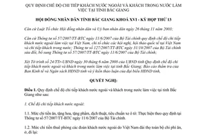 Nghị quyết 15/2008/NQ-HĐND chế độ chi tiếp khách nước ngoài khách trong nước làm việc tại Bắc Giang