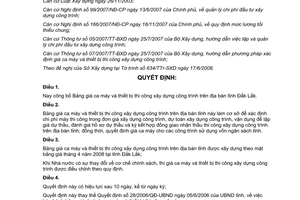 Quyết định 26/2008/QĐ-UBND công bố Bảng giá ca máy và thiết bị thi công xây dựng