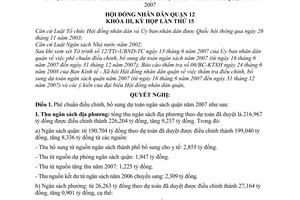 Nghị quyết 01/2008/NQ-HĐND phê chuẩn bổ sung dự toán ngân sách quận năm 2007 quận 12