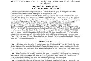 Nghị quyết 03/2008/NQ-HĐND quy hoạch sử dụng đất đến năm 2010 định hướng đến năm 2020, kế hoạch sử dụng đất chi tiết 5 năm (2006 - 2010) quận 12