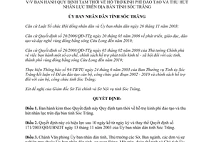 Quyết định 21/2008/QĐ-UBND hỗ trợ kinh phí đào tạo thu hút nhân lực Sóc Trăng