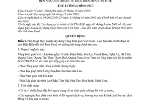 Quyết định 864/QĐ-TTG phê duyệt quy hoạch xây dựng vùng biên giới Việt Nam - Lào đến năm 2020 (đoạn từ Điện Biên đến Kon Tum)