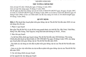 Quyết định 90/2008/QĐ-TTG phê duyệt Quy hoạch phát triển giao thông vận tải Thủ đô Hà Nội đến năm 2020