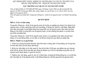 Quyết định 62/QĐ-TNN quy định chức năng, nhiệm vụ, quyền hạn và cơ cấu tổ chức của Trung tâm Thông tin – Kinh tế tài nguyên nước