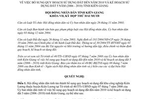 Nghị quyết 27/2008/NQ-HĐND bổ sung quy hoạch sử dụng đất 2010 kế hoạch 2006 2010 Kiên Giang