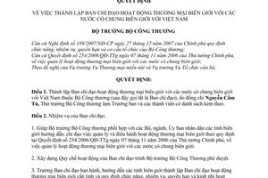 Quyết định 3861/QĐ-BCT thành lập ban chỉ đạo hoạt động thương mại biên giới nước có chung biên giới với Việt Nam