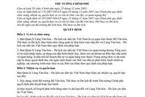 Quyết định 95/2008/QĐ-TTg quy định chức năng, nhiệm vụ, quyền hạn và cơ cấu tổ chức của Ban Quản lý làng văn hóa – du lịch các dân tộc Việt Nam