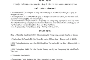 Quyết định 877/QĐ-TTg thành lập Ban Quản lý Quỹ Đền ơn đáp nghĩa Trung ương