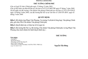 Quyết định 868/QĐ-TTg bổ nhiệm ông Phạm Văn Phượng giữ chức Phó Chủ nhiệm Văn phòng Chính phủ