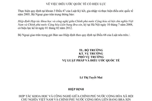 Thông báo hiệu lực Hiệp định Hợp tác khoa học và công nghệ