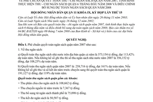 Nghị quyết 05/2008/NQ-HĐND phê chuẩn quyết toán thu - chi ngân sách quận năm 2007, tình hình thực hiện thu - chi ngân sách quận 6 tháng đầu 2008