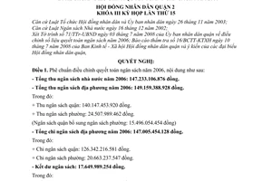 Nghị quyết 05/2008/NQ-HĐND phê chuẩn điều chỉnh quyết toán ngân sách năm 2006 quận 2