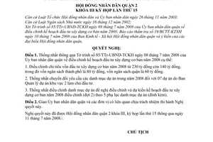 Nghị quyết 08/2008/NQ-HĐND chỉnh kế hoạch đầu tư xây dựng cơ bản năm 2008 quận 2