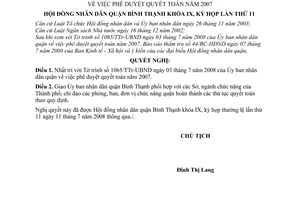 Nghị quyết 03/2008/NQ-HĐND phê duyệt quyết toán năm 2007 quận Bình Thạnh